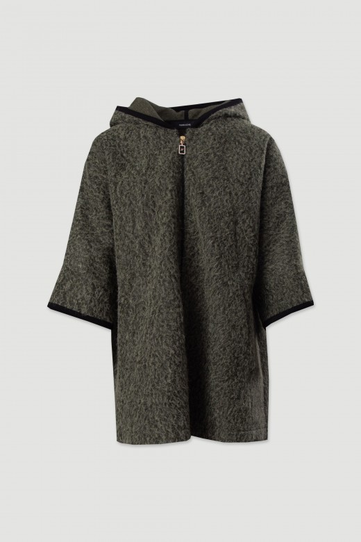 Boucl knit coat with hood