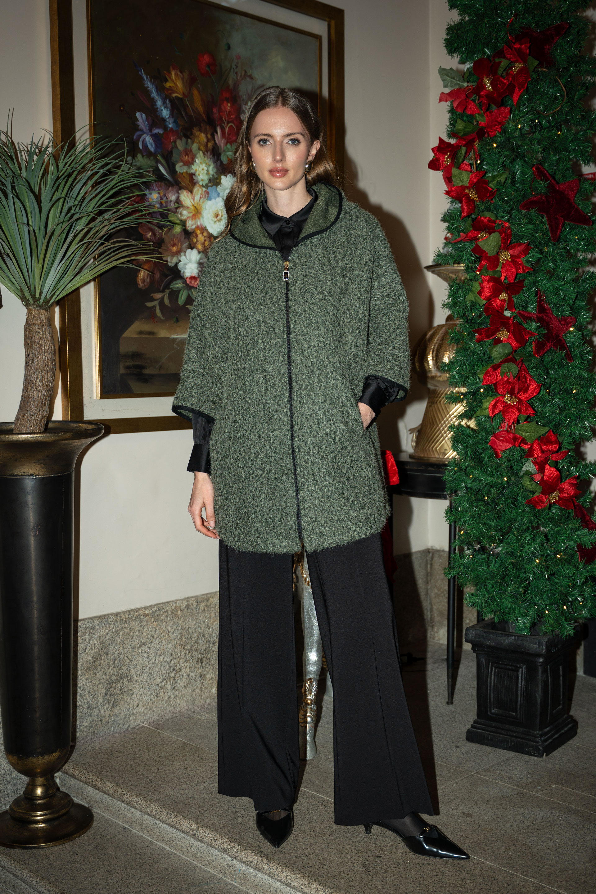 Manteau en maille bouclé avec capuche