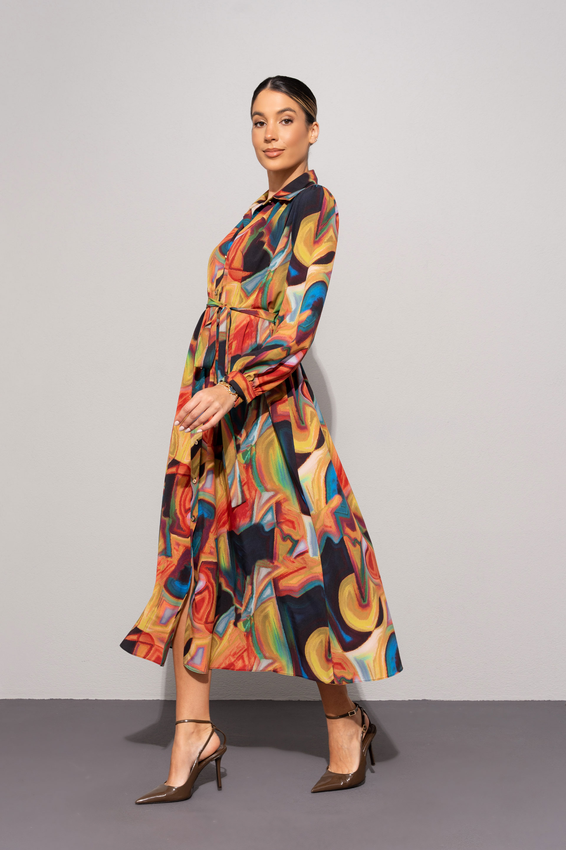 Vestido midi de tejido estampado colorido