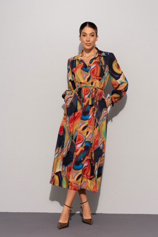 Vestido midi em tecido estampado colorido Vestido midi em tecido estampado colorido
