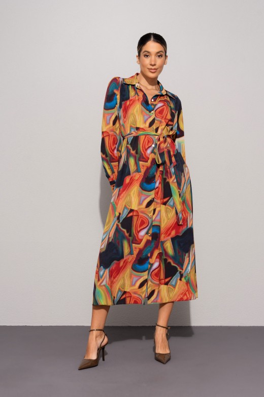Vestido midi em tecido estampado colorido Vestido midi em tecido estampado colorido