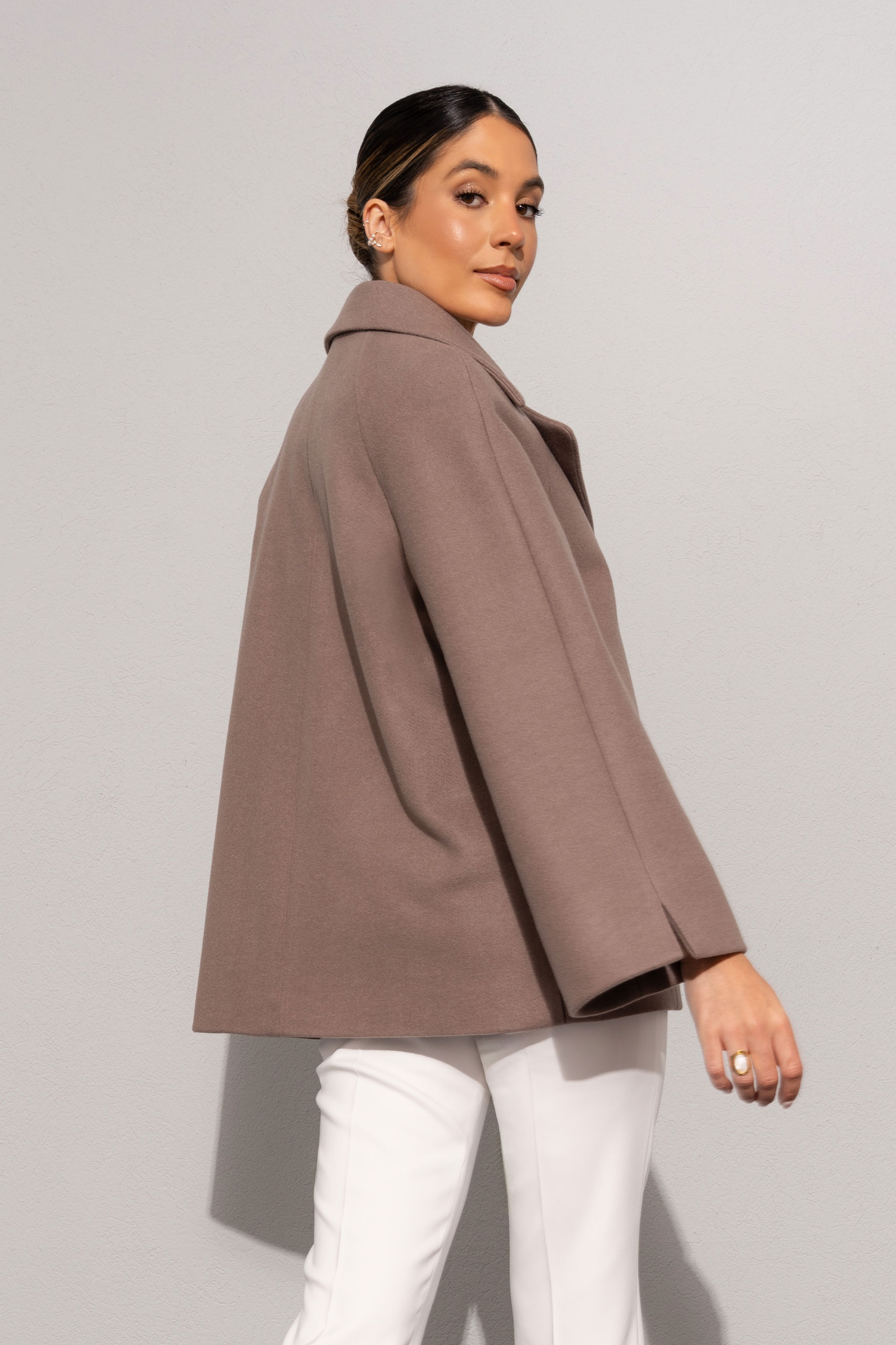 Short flared wool-blend coat