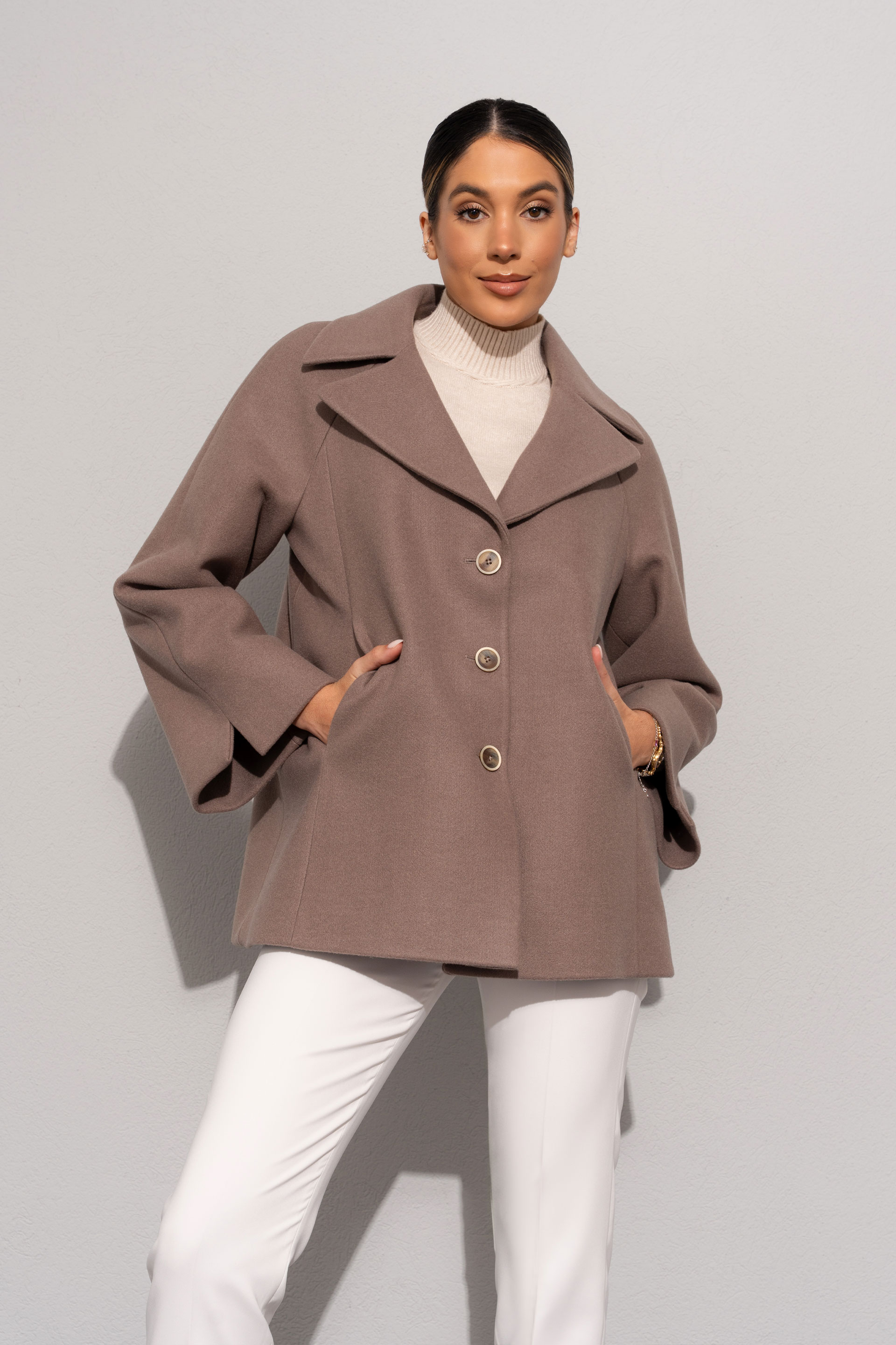 Short flared wool-blend coat