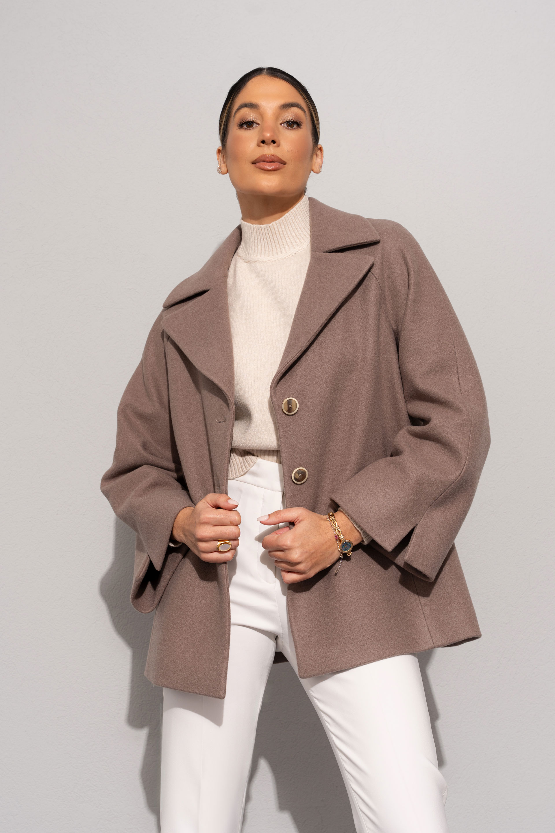 Short flared wool-blend coat