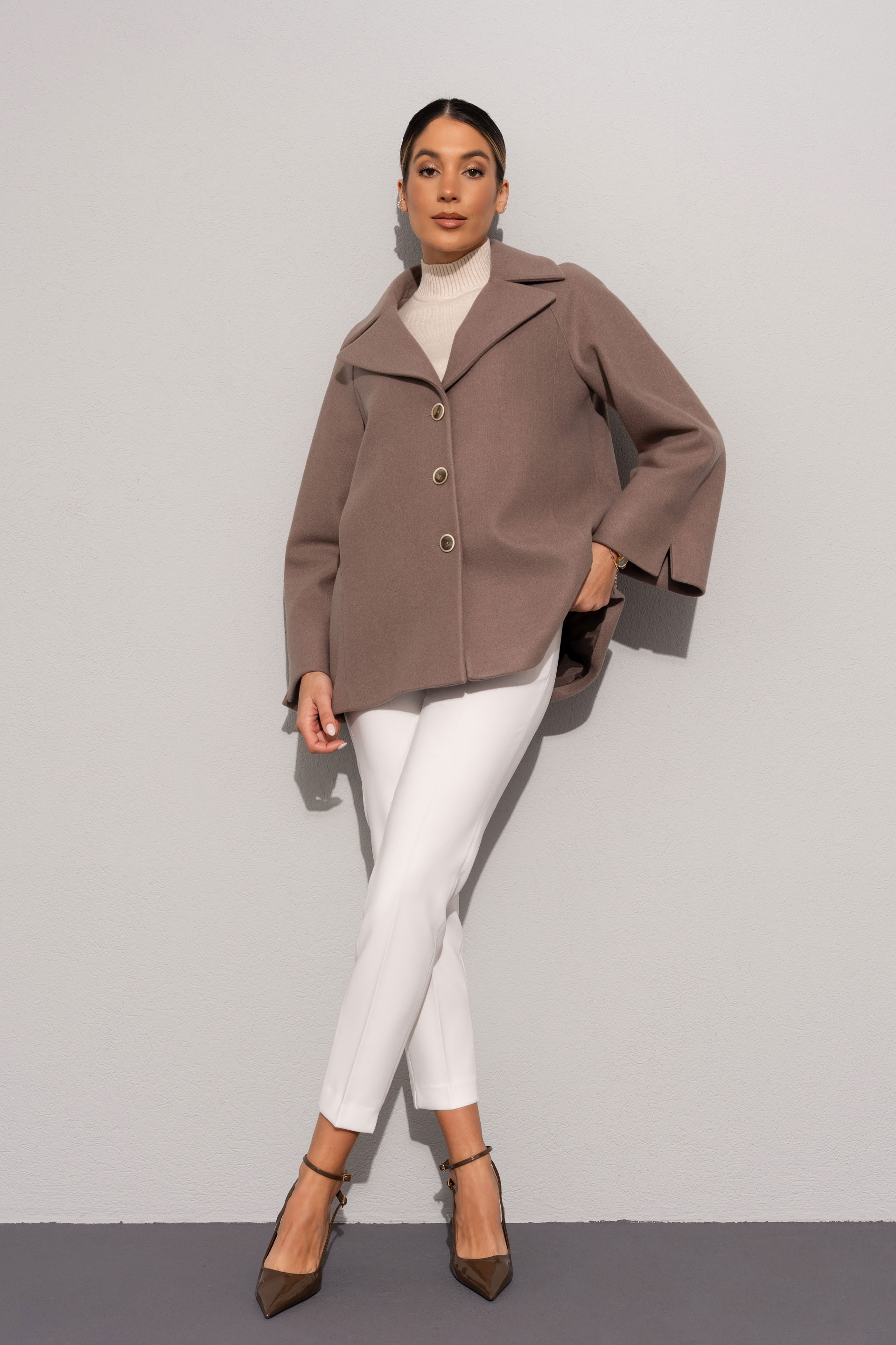 Short flared wool-blend coat