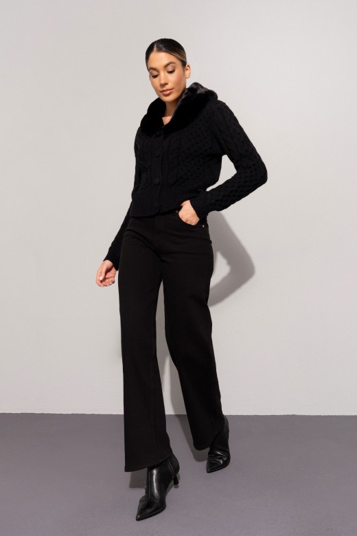 Knit jacket with faux fur collarknit jacket with faux fur collar