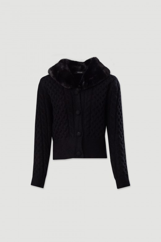 Knit jacket with faux fur collarknit jacket with faux fur collar