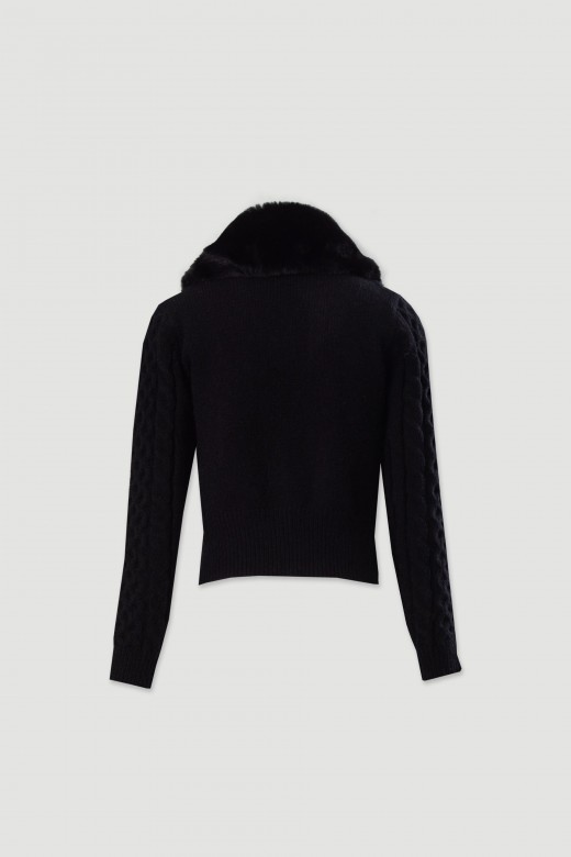 Knit jacket with faux fur collarknit jacket with faux fur collar
