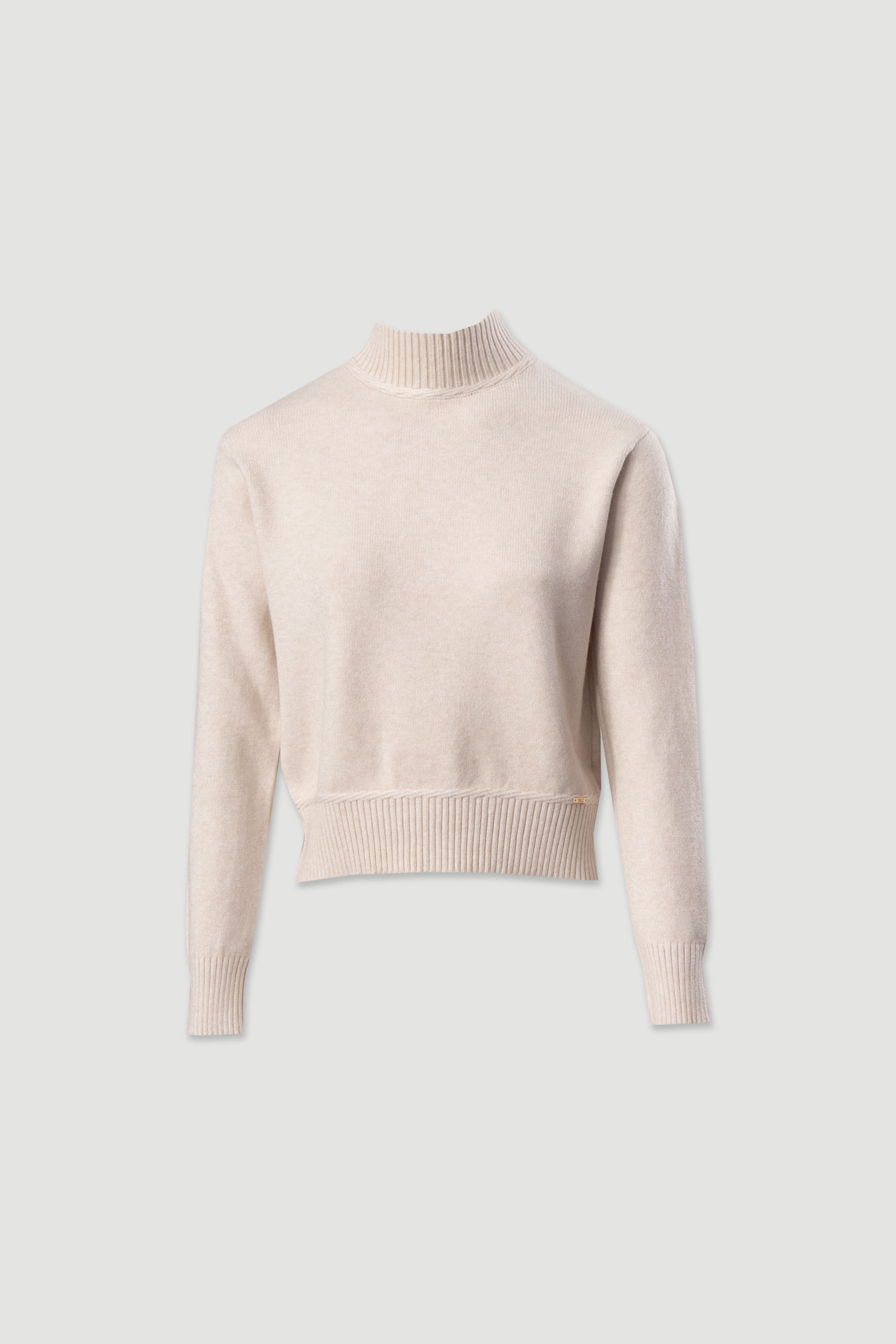Ribbed high-neck knit sweater