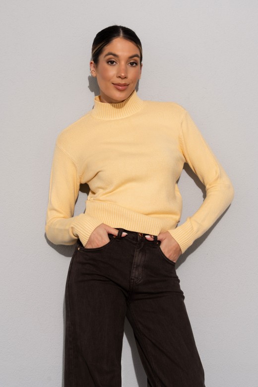 Jersey de punto con cuello alto acanalado Jersey de punto con cuello alto acanalado