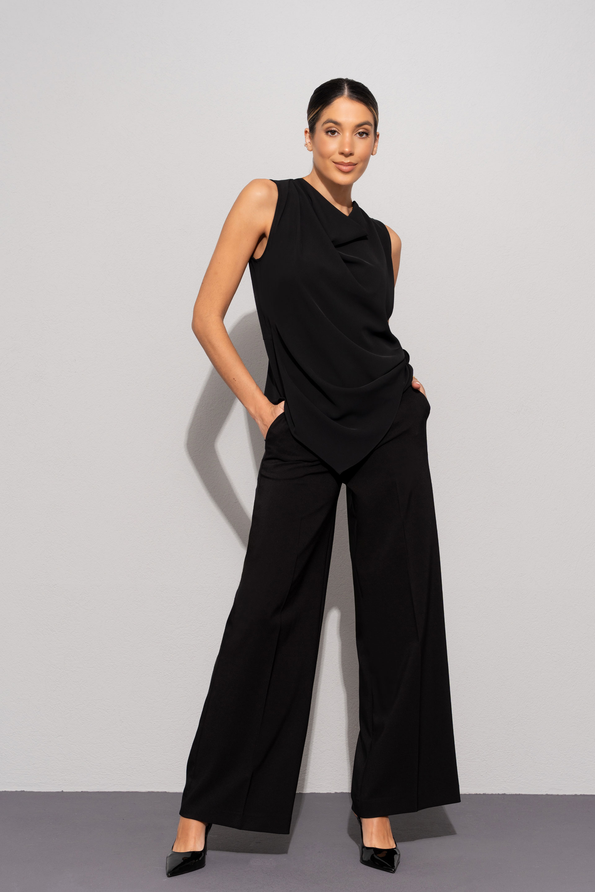 Draped neckline top with front knot