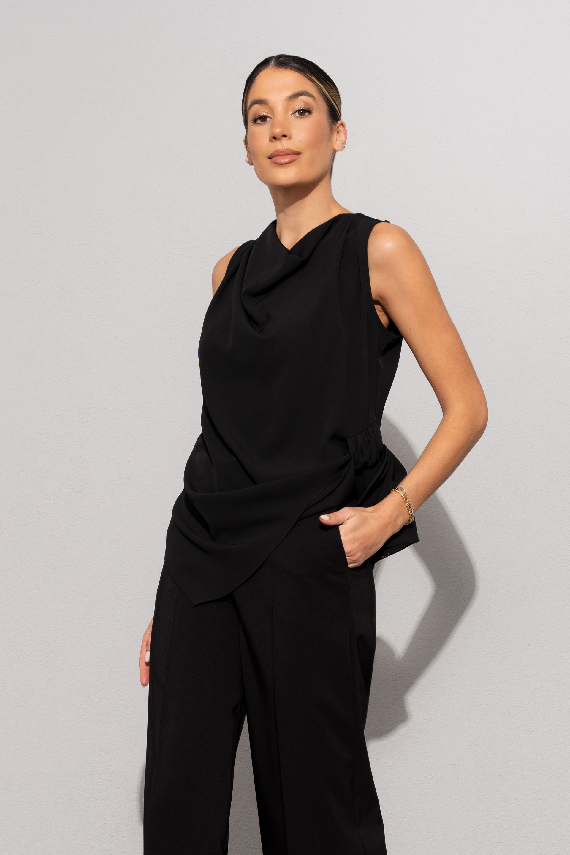 Draped neckline top with front knot