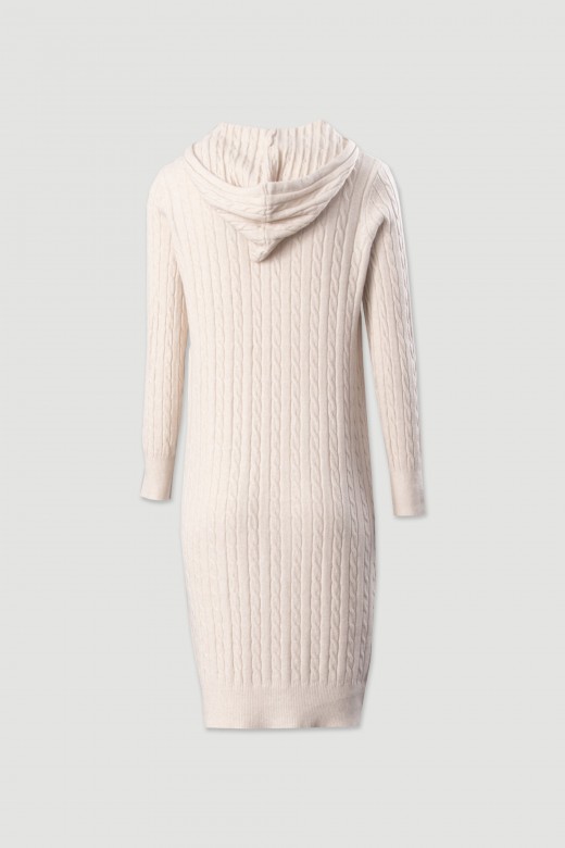 Vestido de punto con capucha y diseño trenzado Vestido de punto con capucha y diseño trenzado