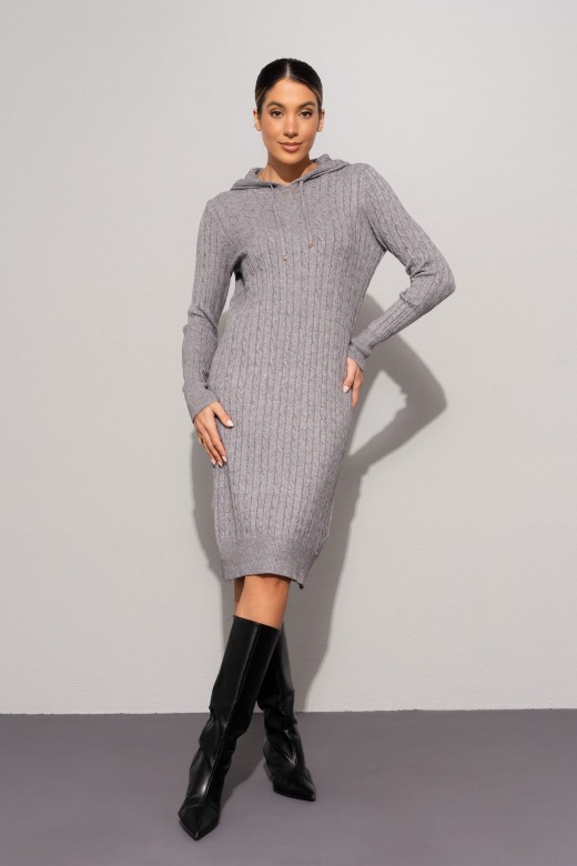 Vestido de malha com capuz e padrão entrançado Vestido de malha com capuz e padrão entrançado