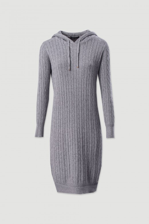 Vestido de malha com capuz e padrão entrançado Vestido de malha com capuz e padrão entrançado