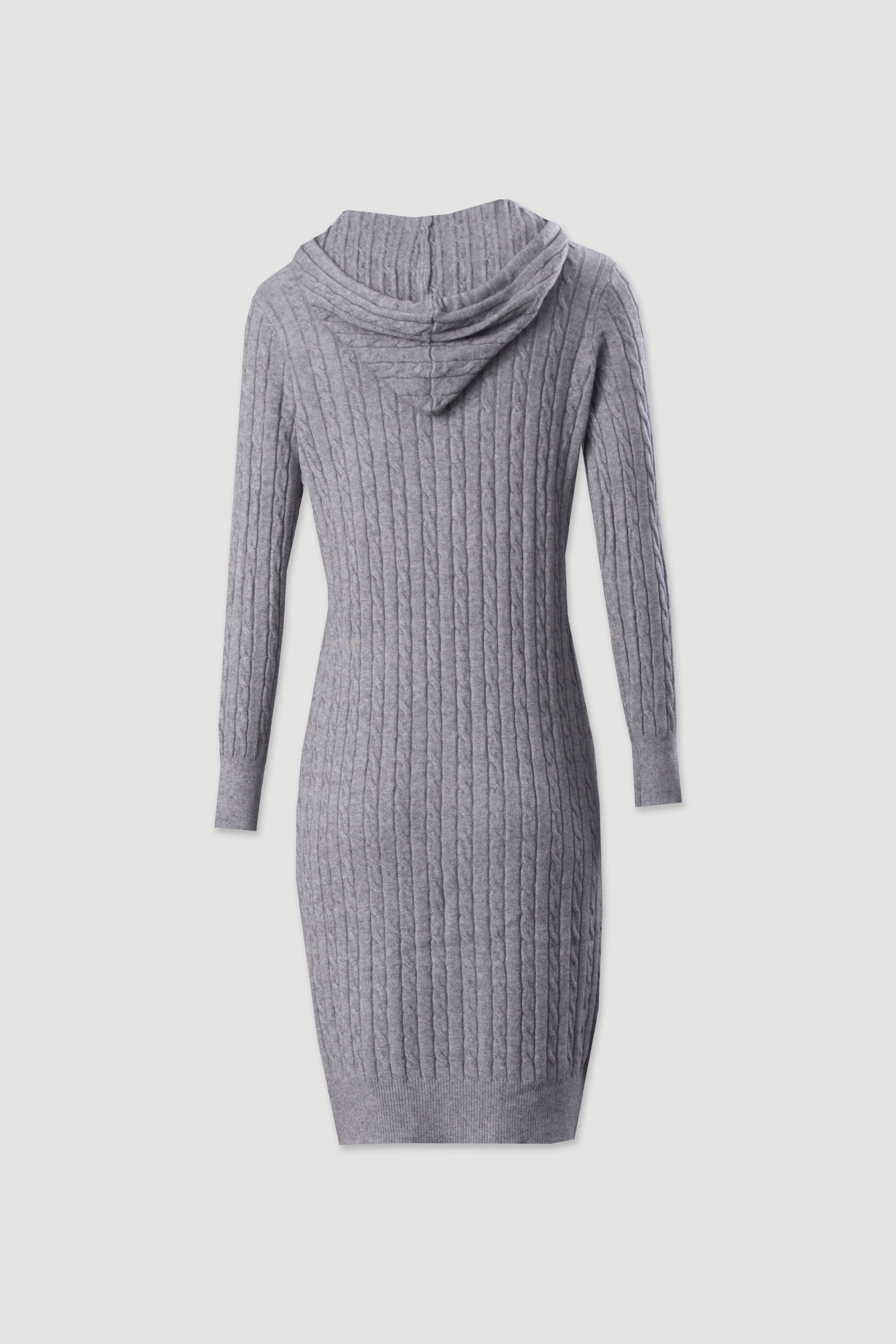 Vestido de malha com capuz e padrão entrançado