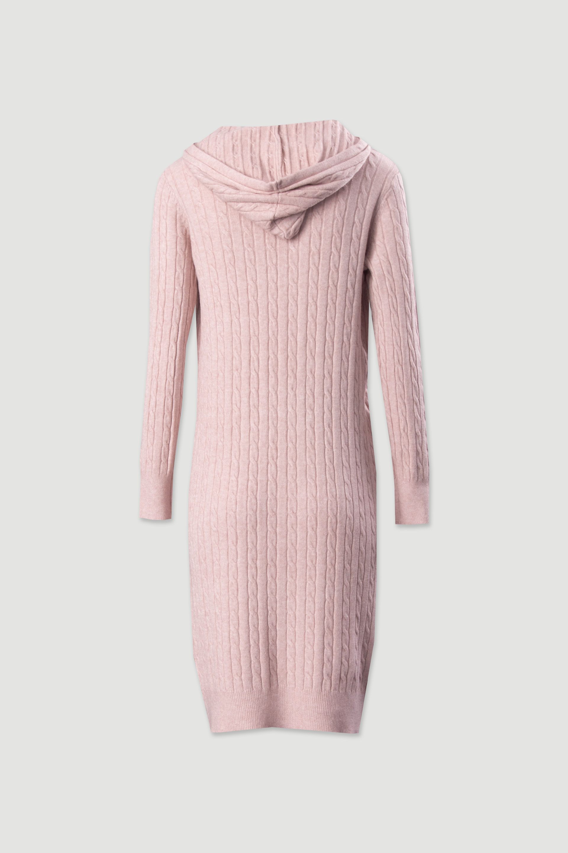 Vestido de malha com capuz e padrão entrançado