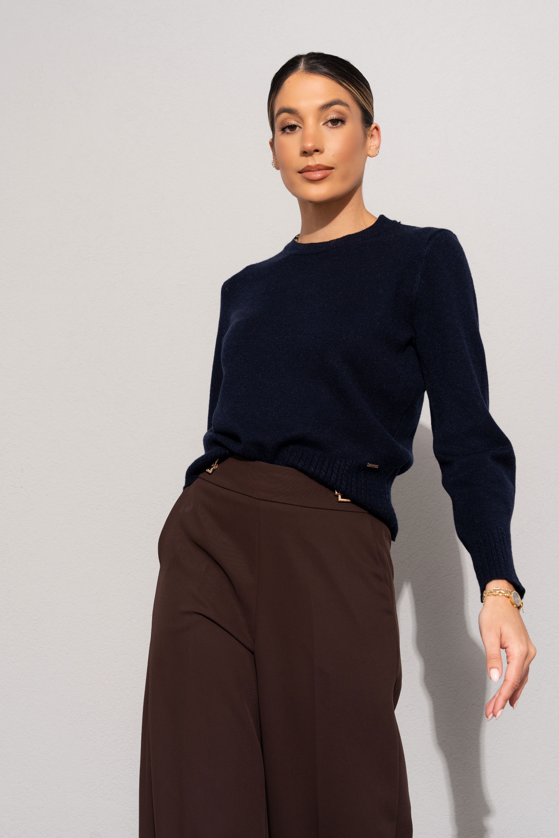 Knit sweater with ribbed effect detail