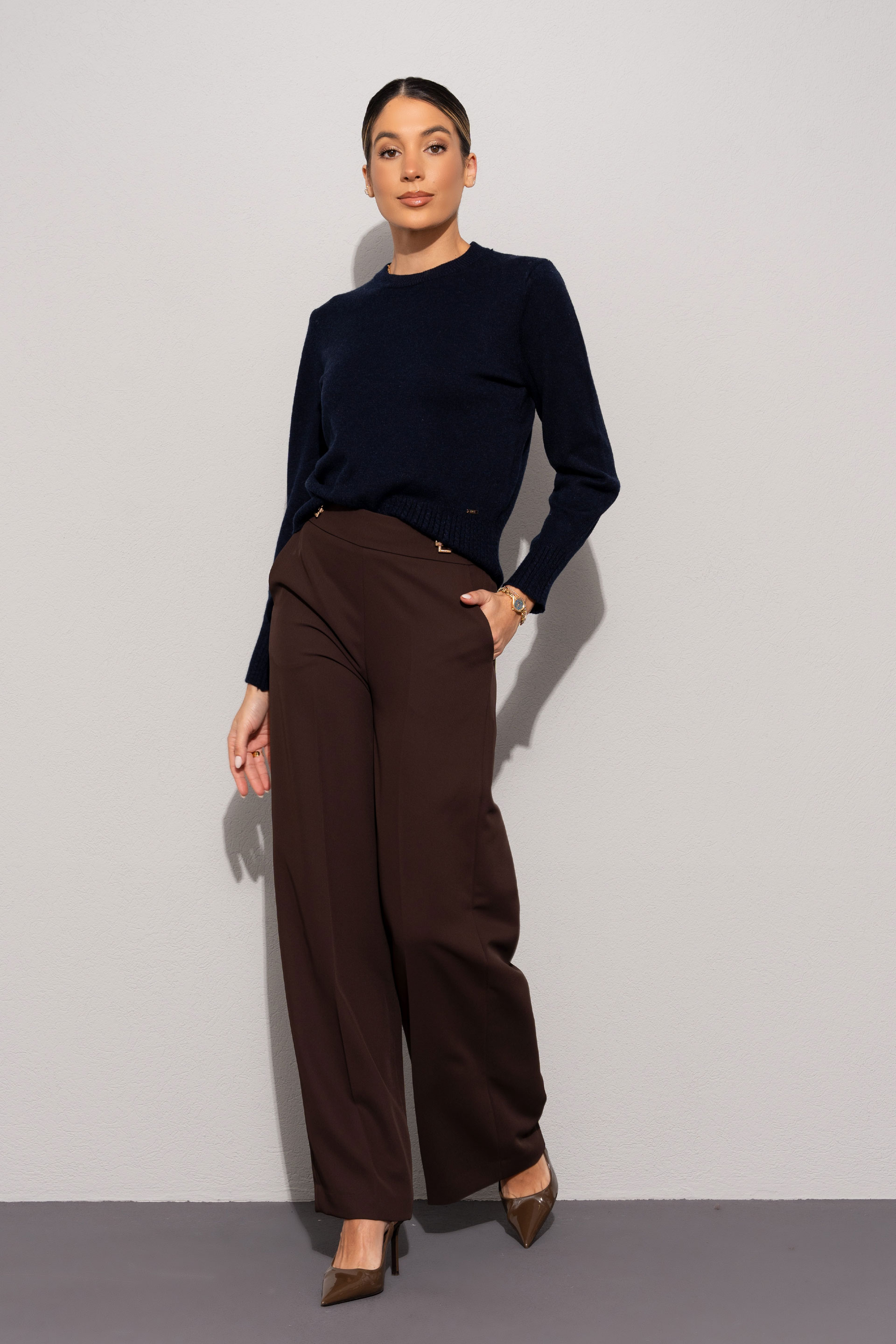 Knit sweater with ribbed effect detail