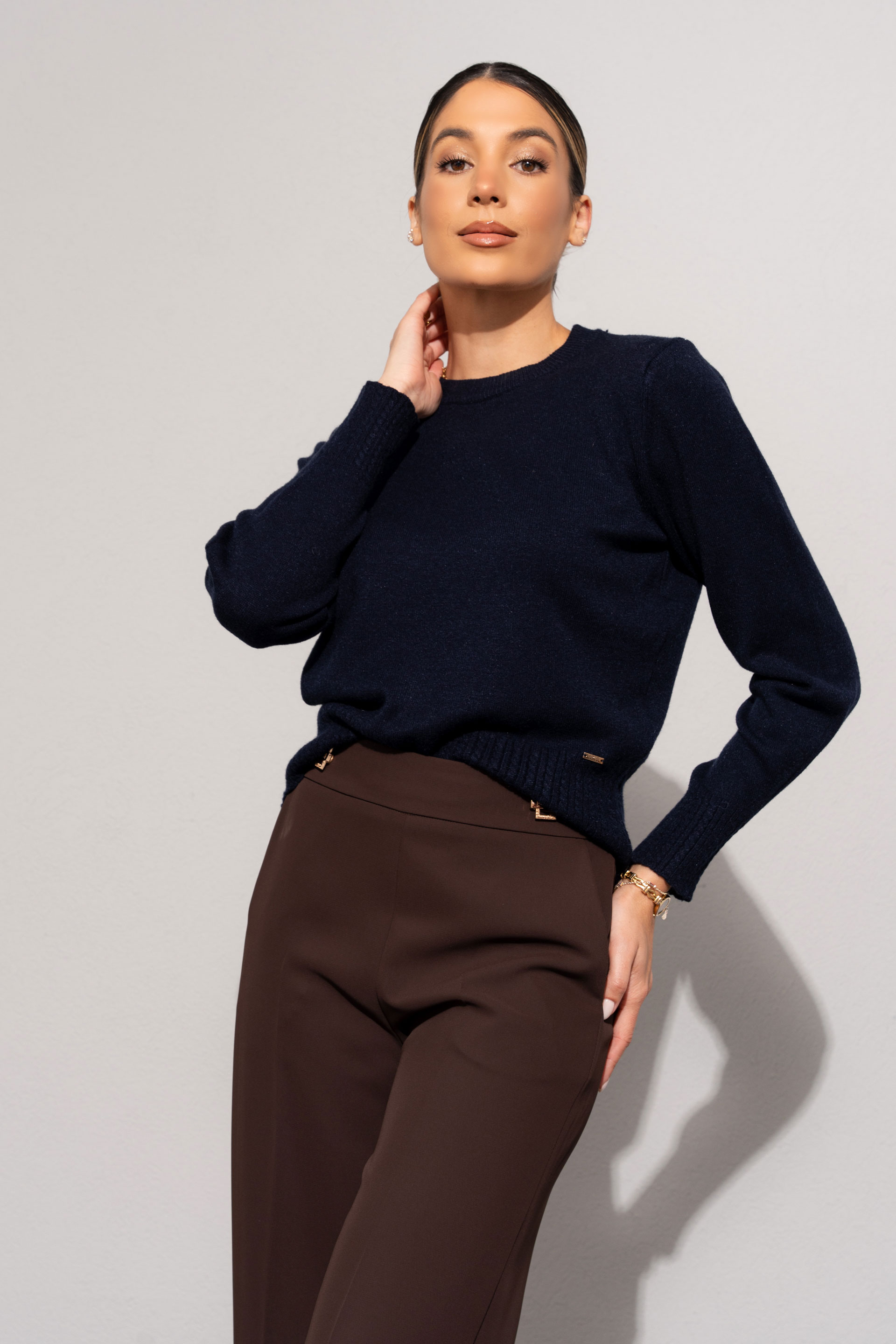 Knit sweater with ribbed effect detail