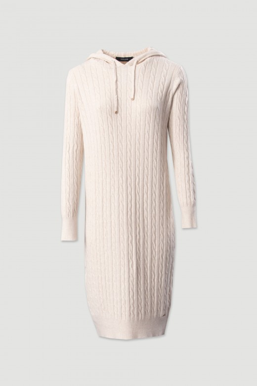Vestido de punto con capucha y diseño trenzado Vestido de punto con capucha y diseño trenzado