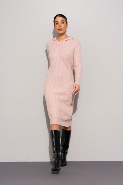 Vestido de malha com capuz e padrão entrançado Vestido de malha com capuz e padrão entrançado