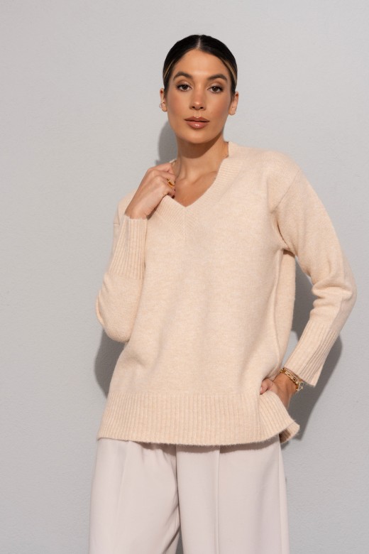 Camisola de malha com decote em v