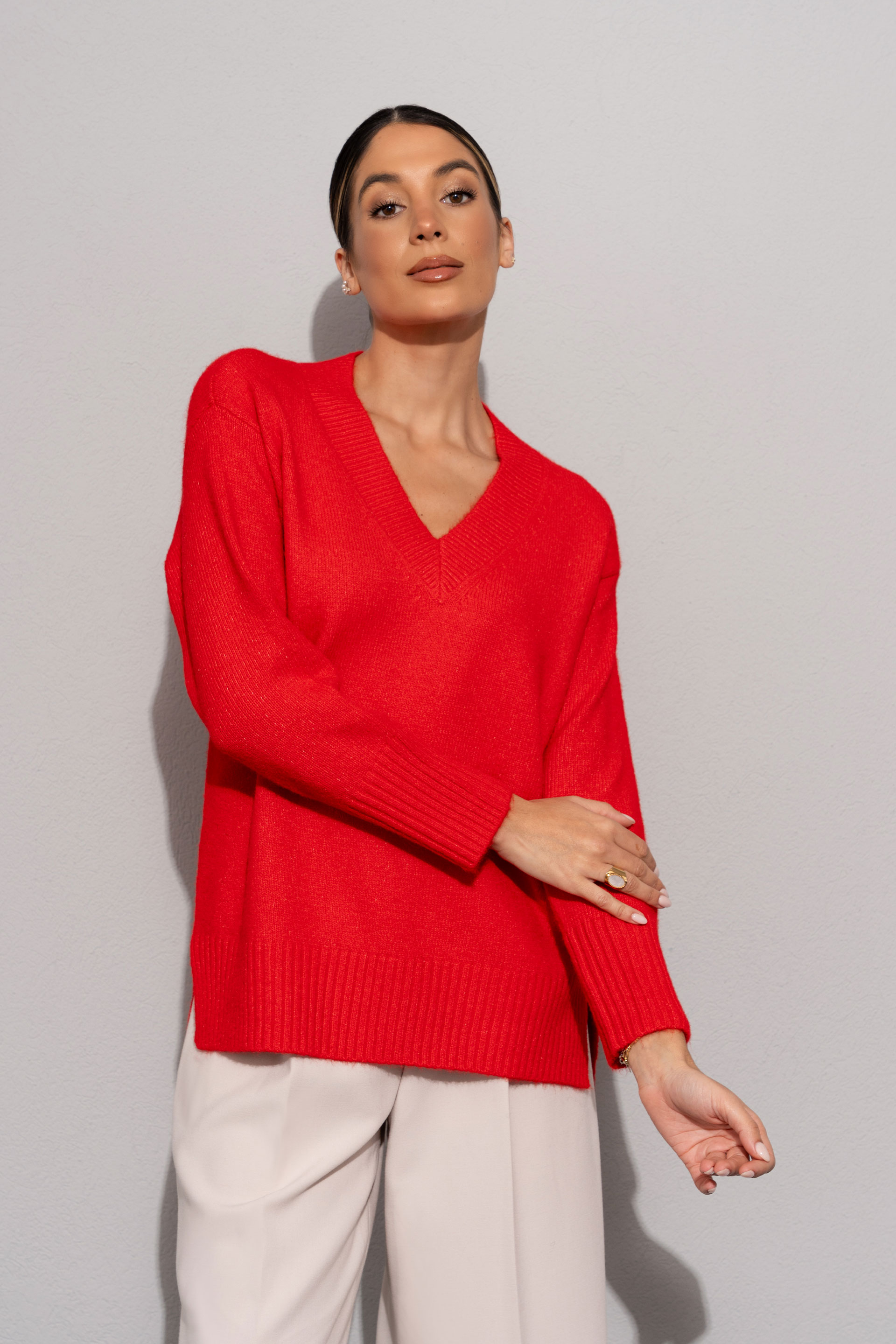 Camisola de malha com decote em v