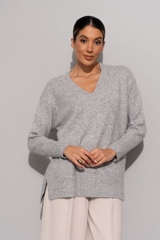 Camisola de malha com decote em v