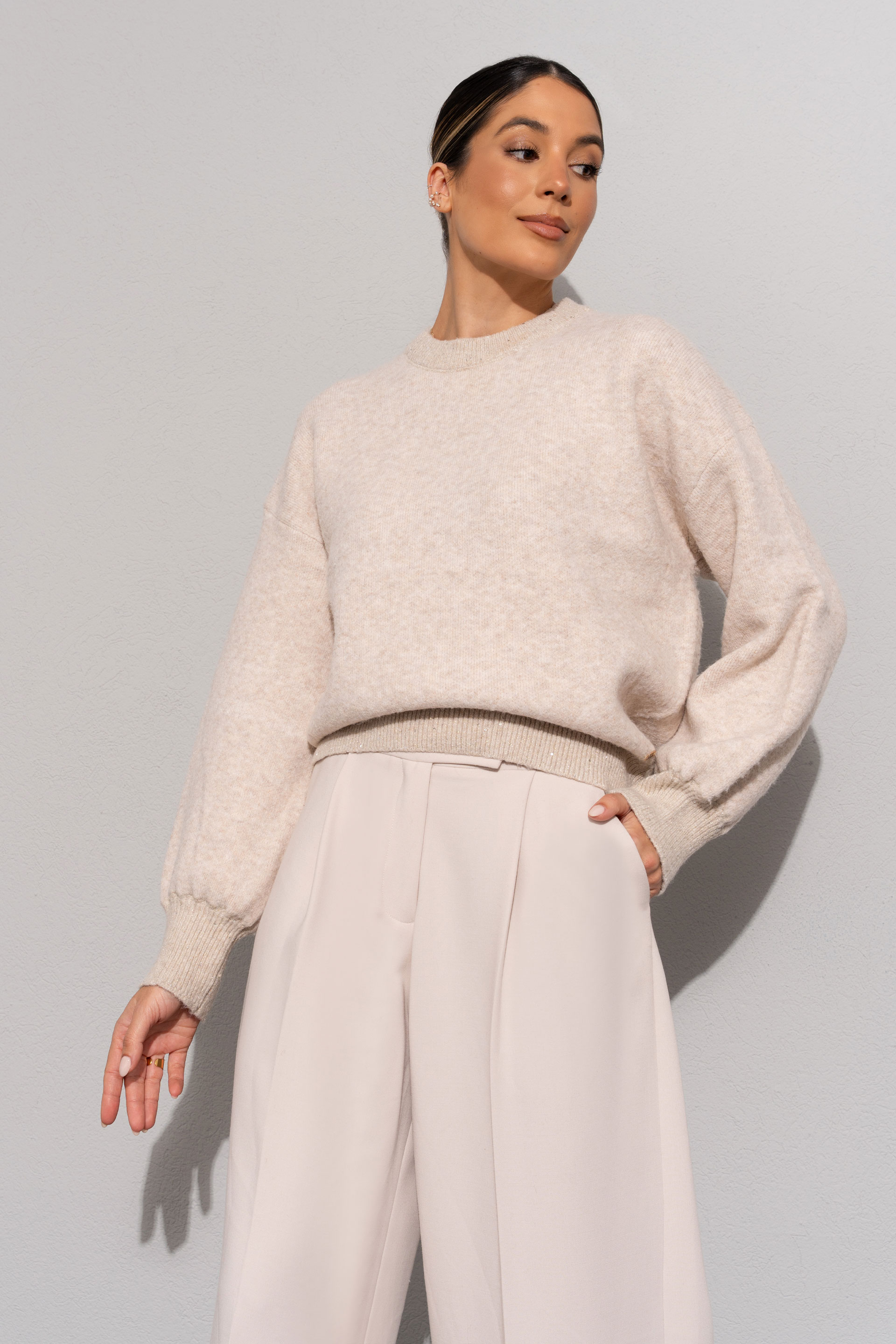 Knit sweater with dropped shoulders