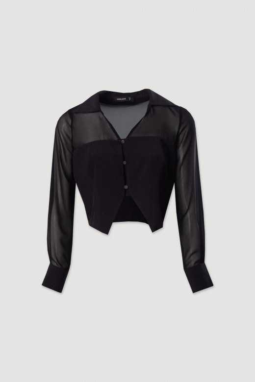 Blouse courte avec transparences et boutons Blouse courte avec transparences et boutons
