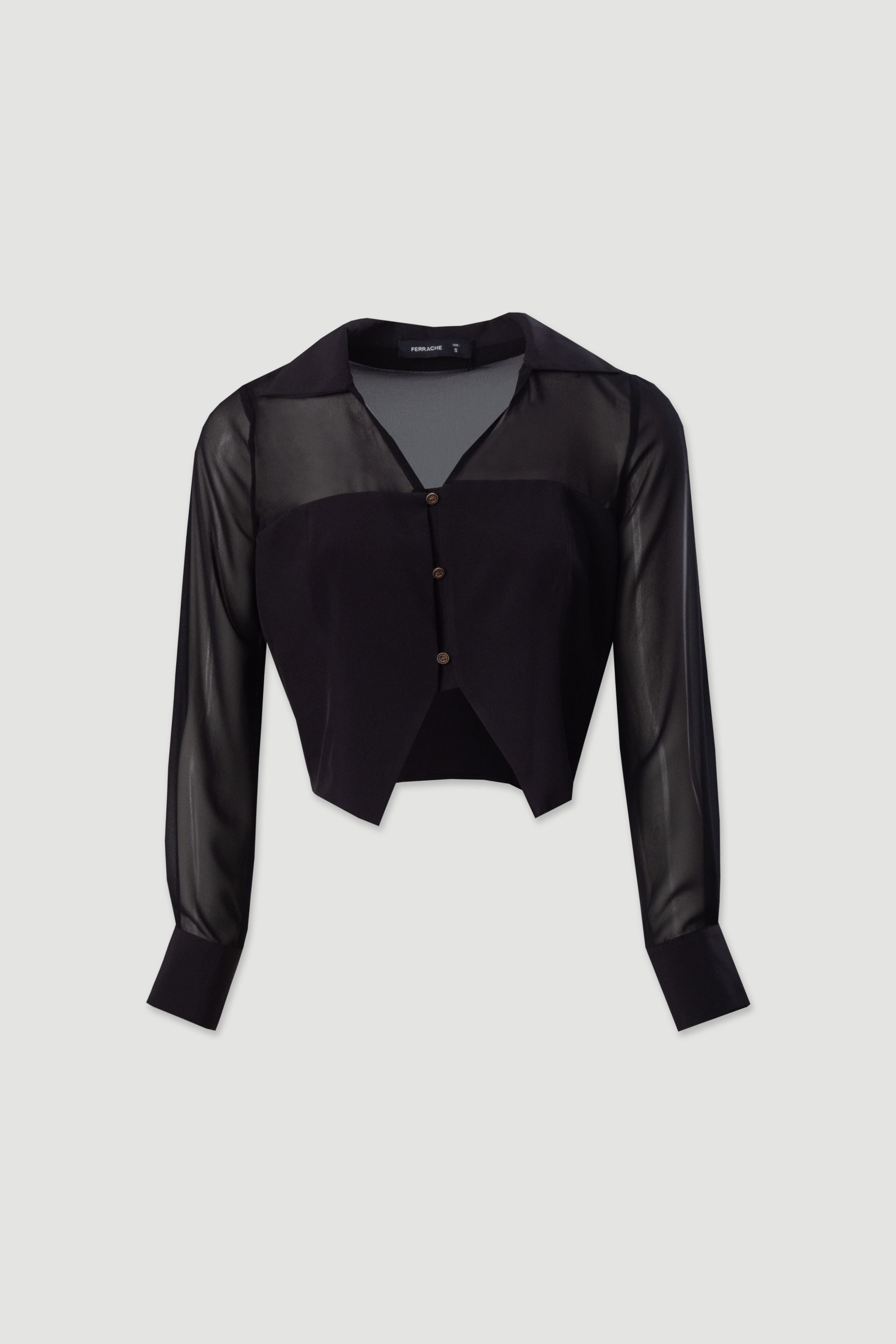 Blouse courte avec transparences et boutons