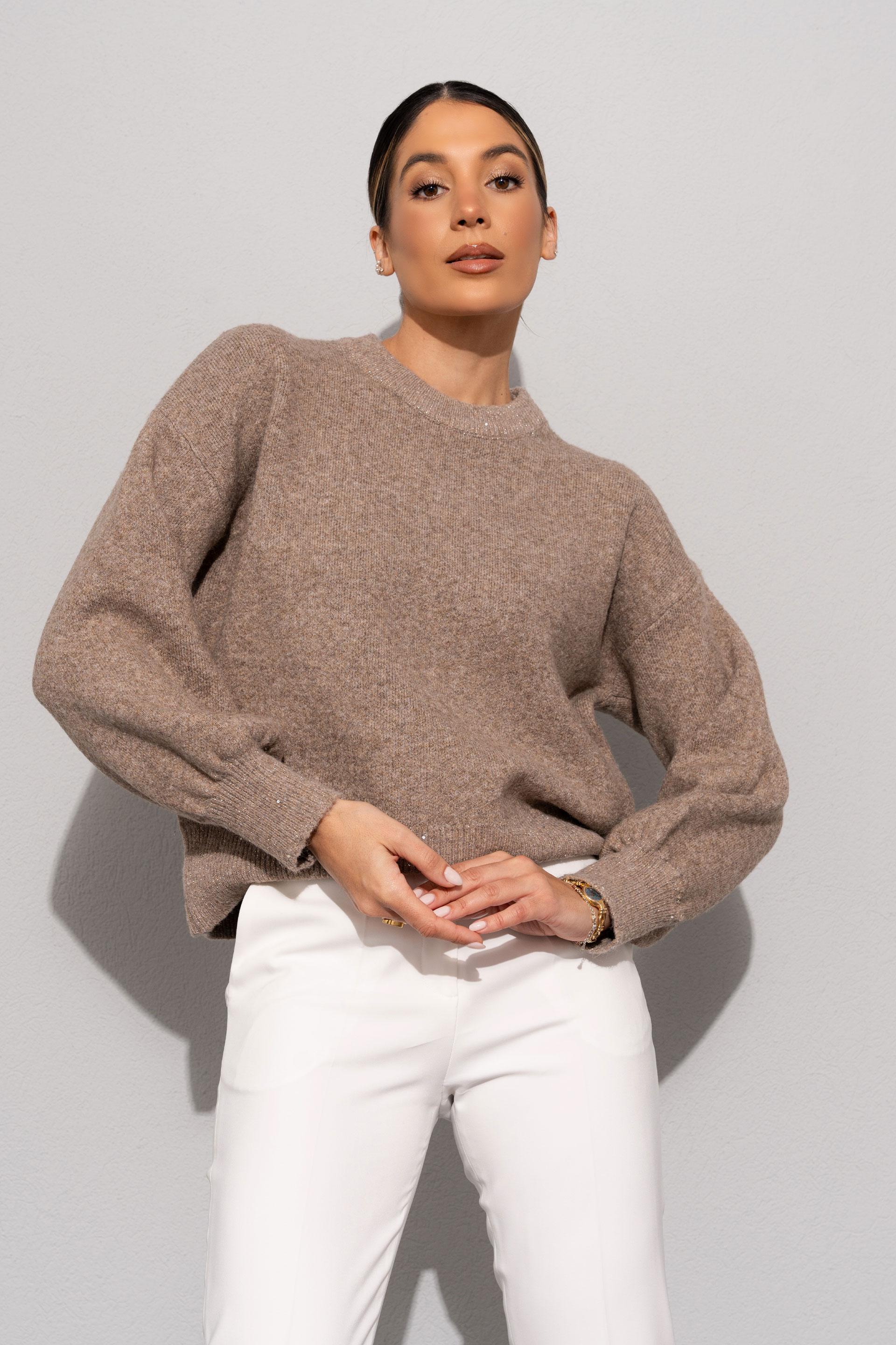 Camisola de malha com ombros caídos