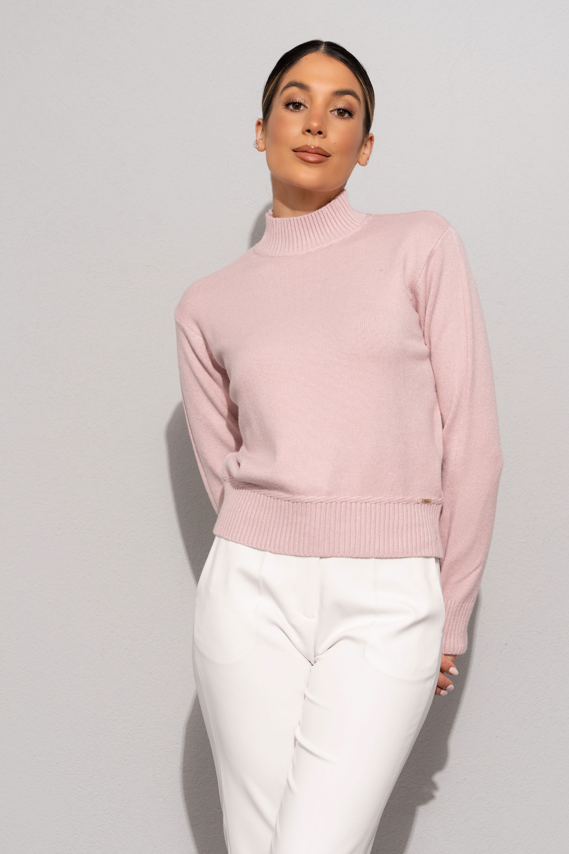 Jersey de punto con cuello alto acanalado