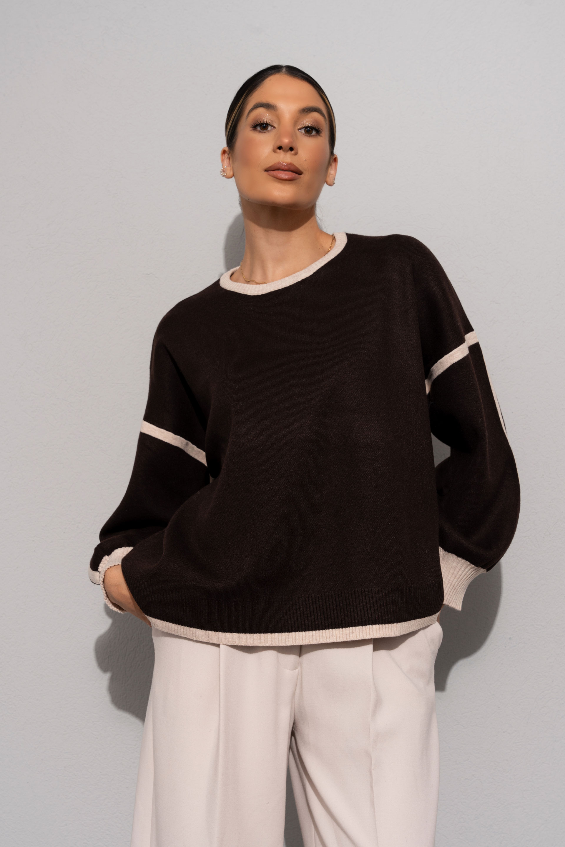 Knit sweater with contrasting detail