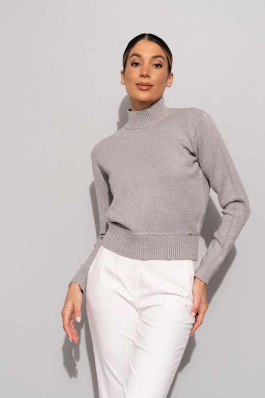 Pull en maille � col montant c�tel�