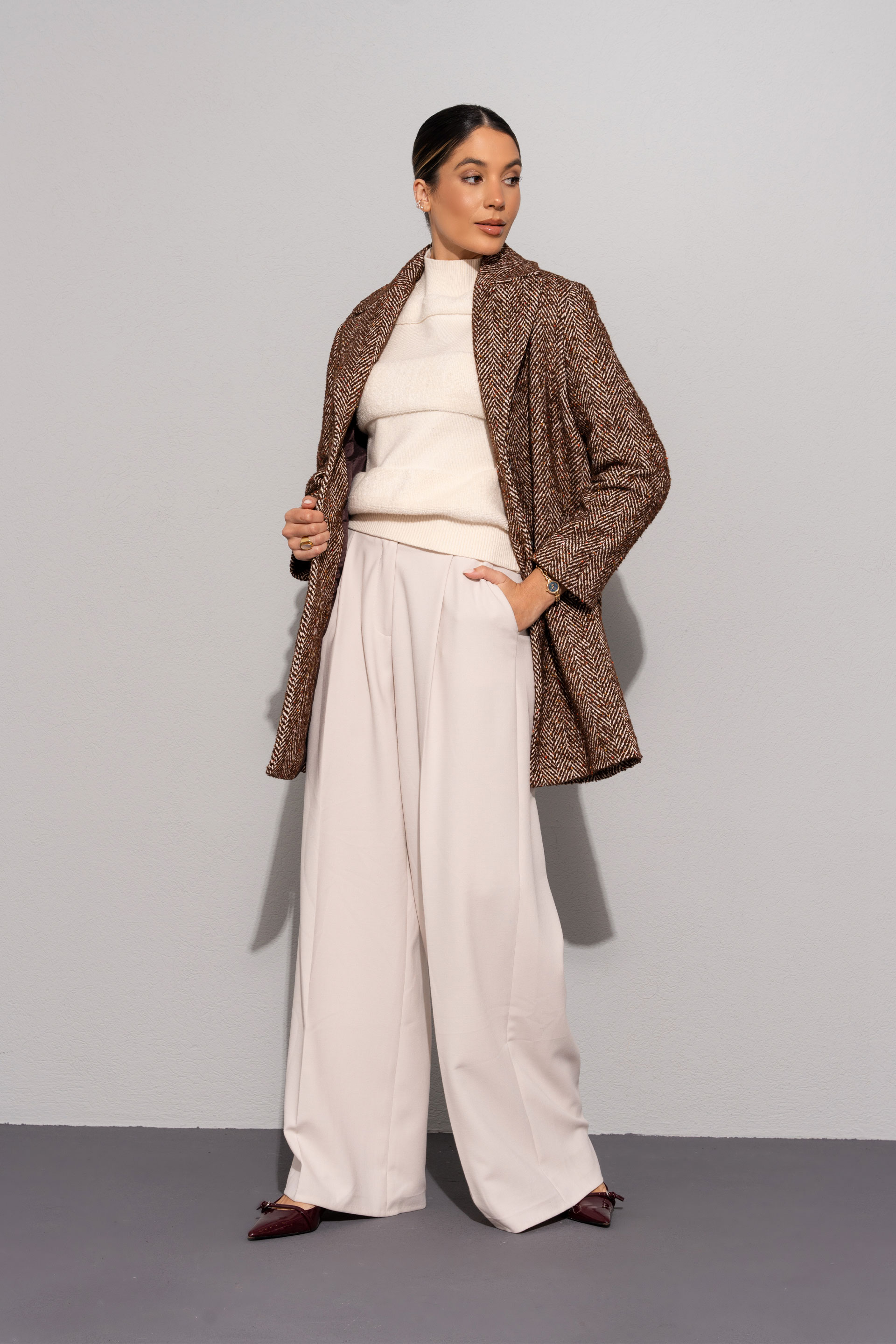 Tweed herringbone coat