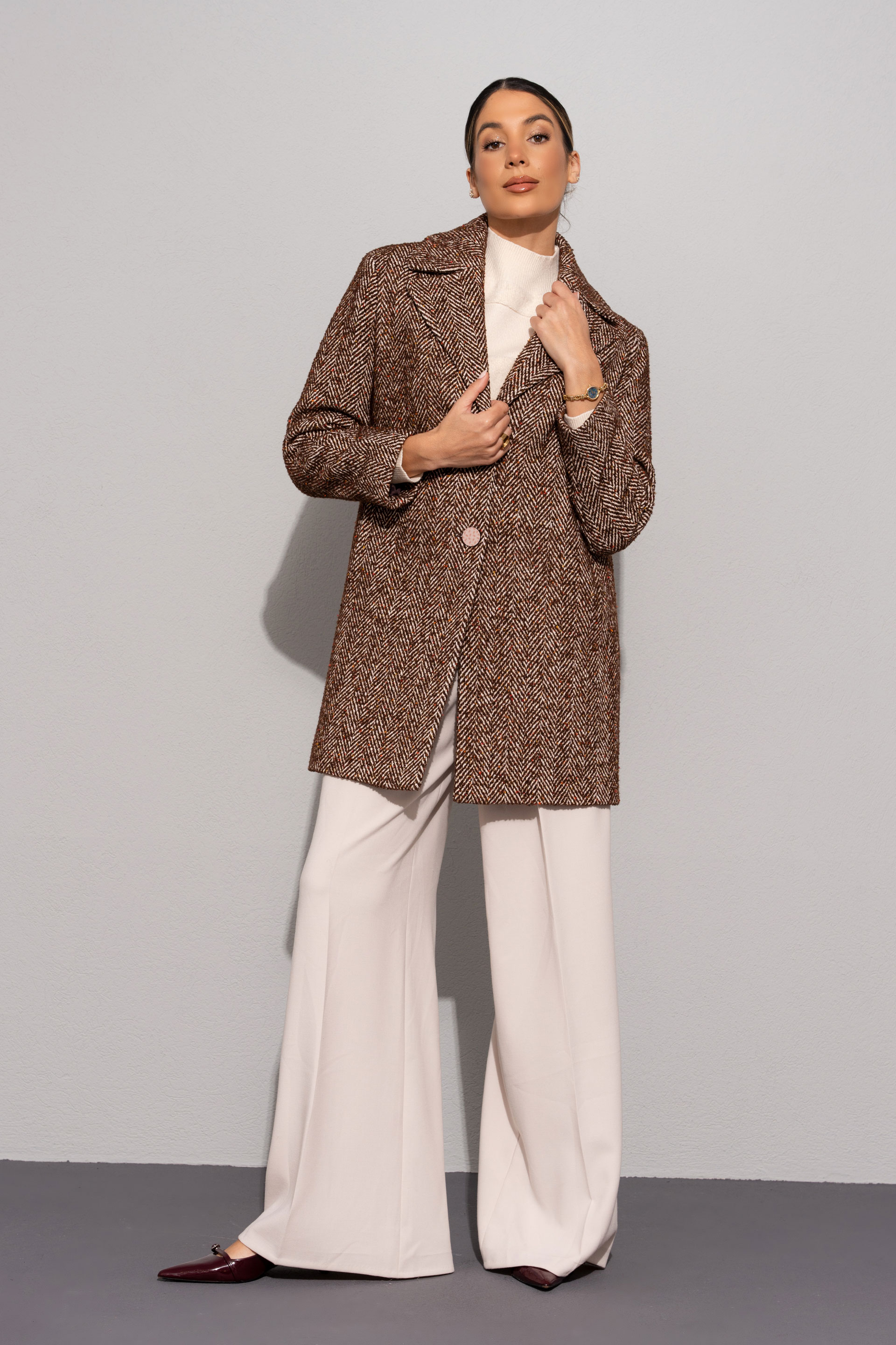 Tweed herringbone coat