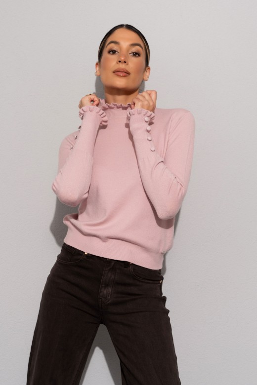 Camisola de malha com gola ondulada e botões Camisola de malha com gola ondulada e botões
