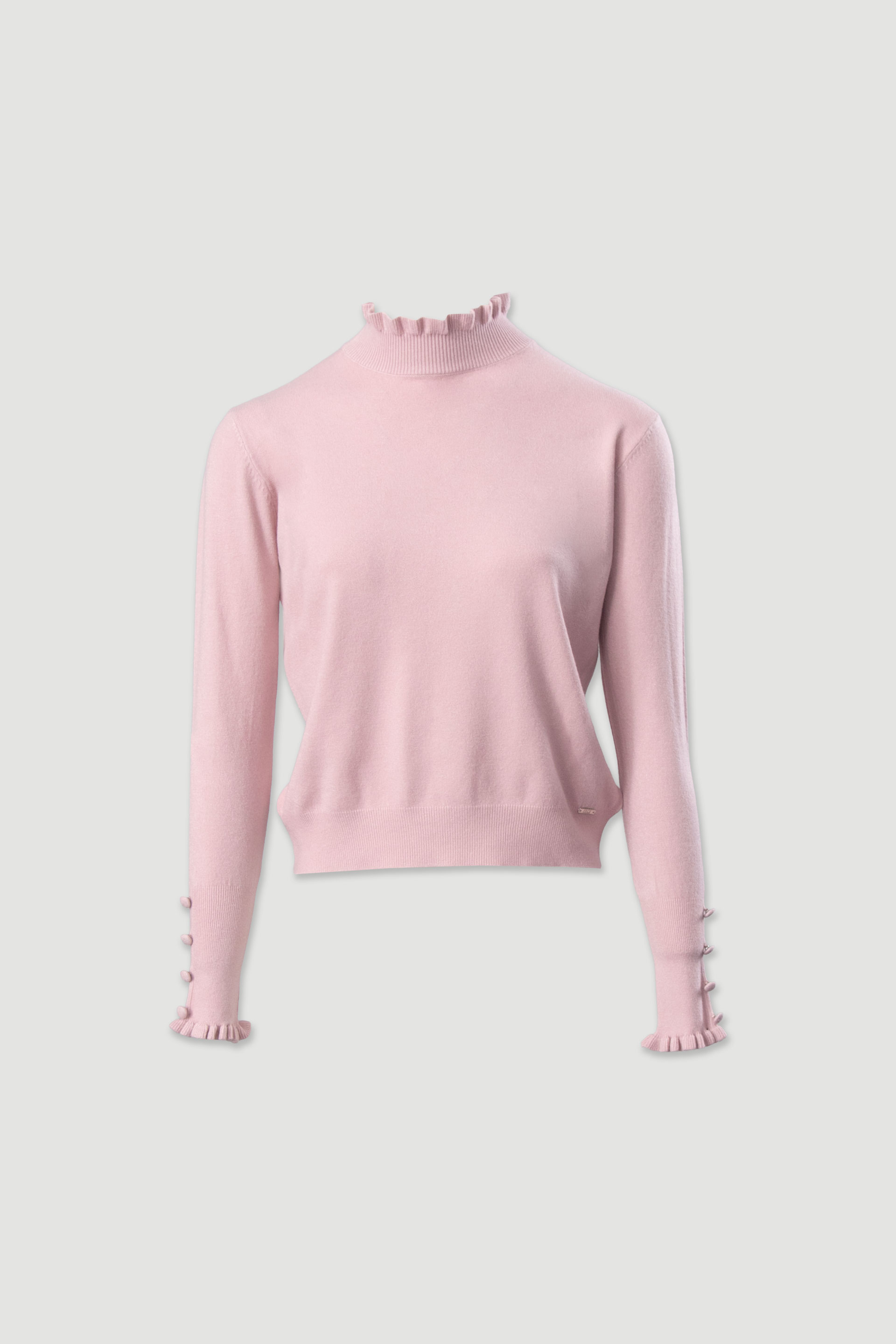 Knit sweater with wavy collar and buttons