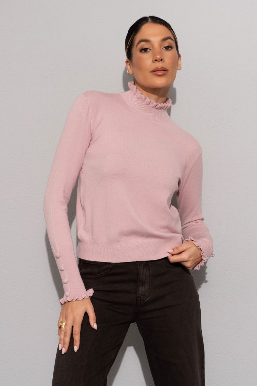 Camisola de malha com gola ondulada e botões Camisola de malha com gola ondulada e botões