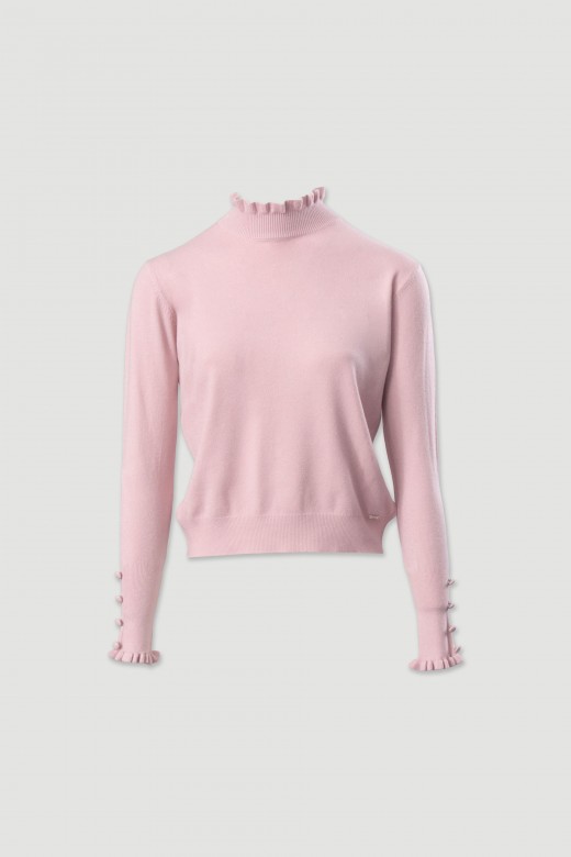 Camisola de malha com gola ondulada e botões Camisola de malha com gola ondulada e botões