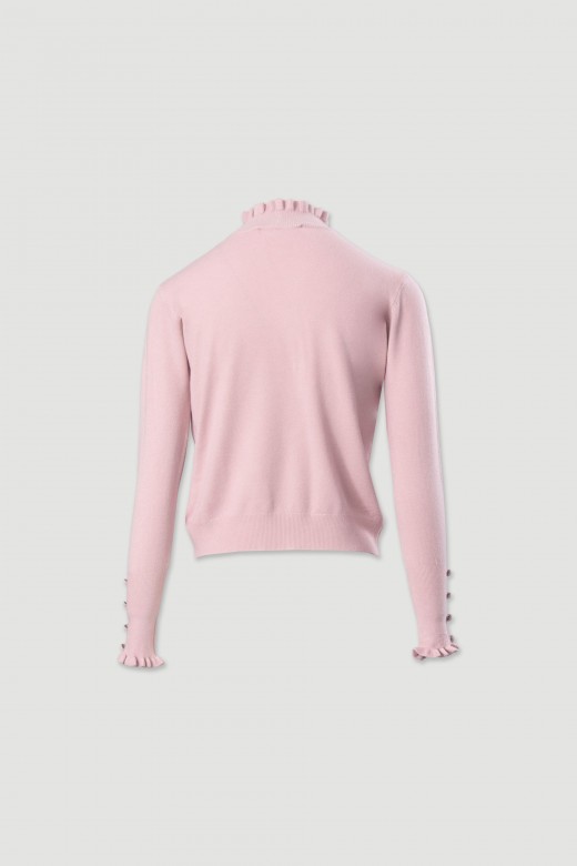 Camisola de malha com gola ondulada e botões Camisola de malha com gola ondulada e botões