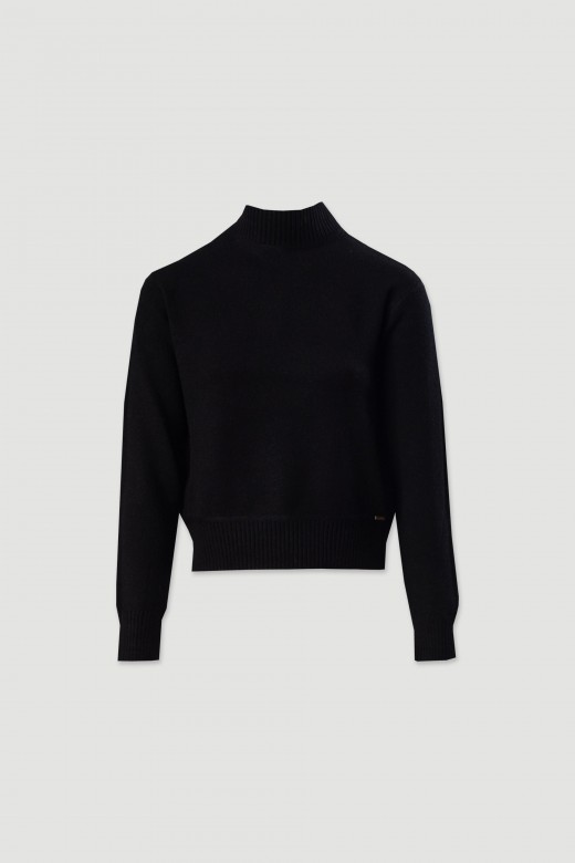 Jersey de punto con cuello alto acanalado Jersey de punto con cuello alto acanalado