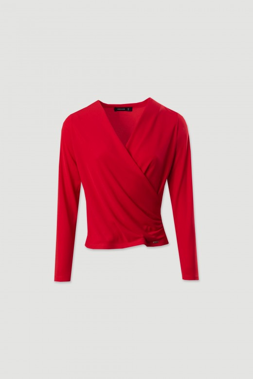 Knitted jumper with wrap neckline