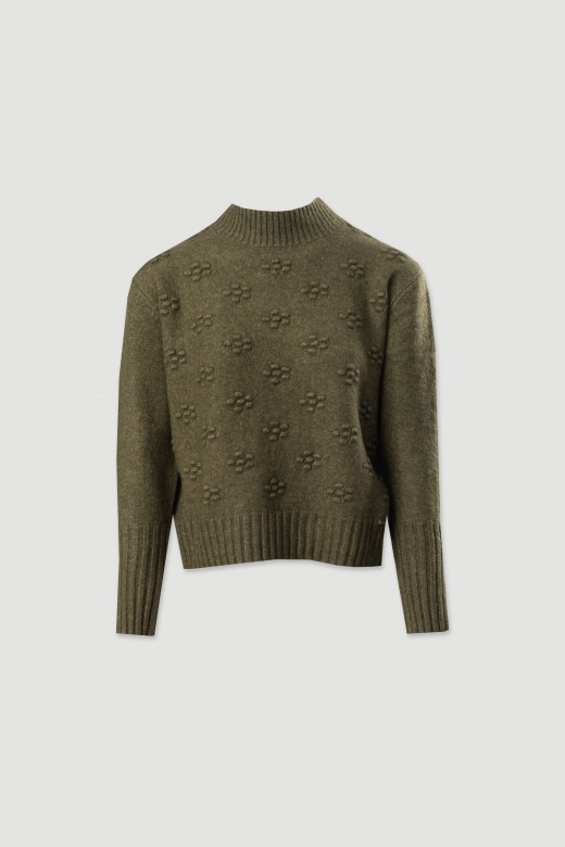 Camisola de malha com detalhe de relevo na frente