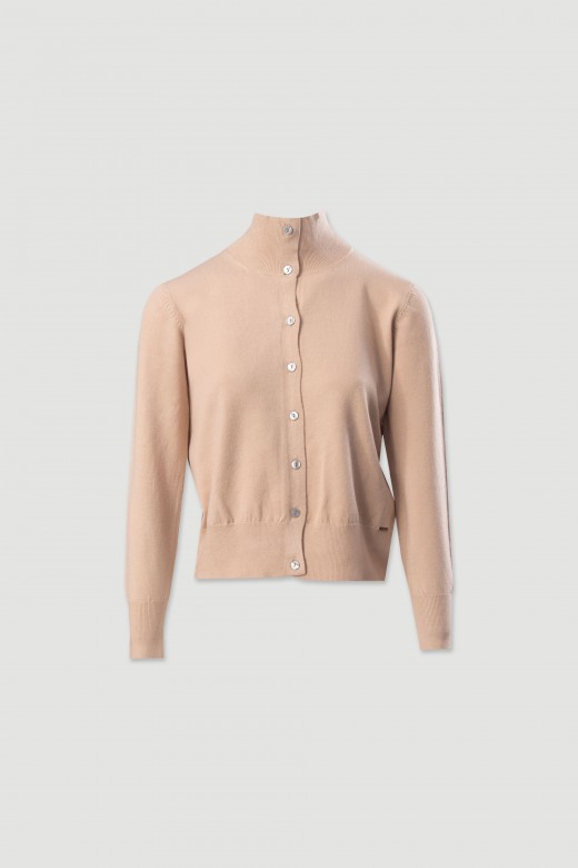 Cárdigan de punto con cuello alto acanalado Cárdigan de punto con cuello alto acanalado