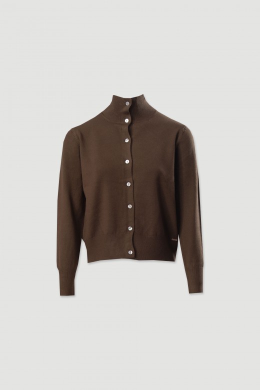 Cárdigan de punto con cuello alto acanalado Cárdigan de punto con cuello alto acanalado