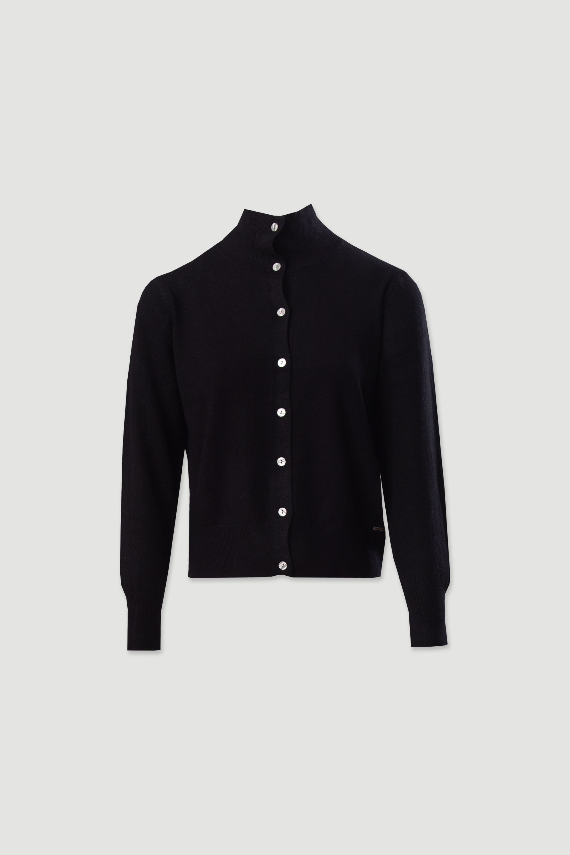 Knit cardigan with ribbed high collar