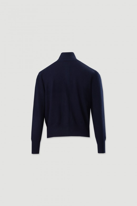 Knit cardigan with ribbed high collar Knit cardigan with ribbed high collar